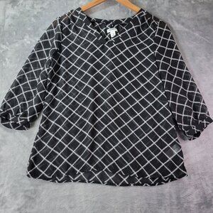 Old Navy Womens Black White Geometric Print Sheer Top Size S Petite Casual Vibes
